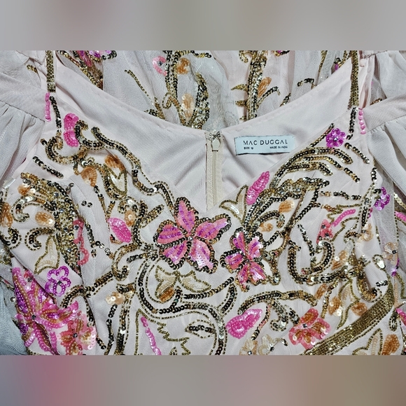 Mac Duggal V Neck Floral Embellished Gown with Flutter Sleeves - Picture 8 of 16